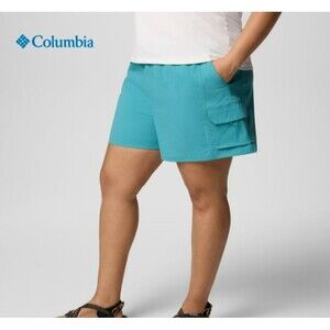 Columbia Weekend Rays Women’s 1X Teal Water Shorts Elastic Cinch Cord Zip Pocket